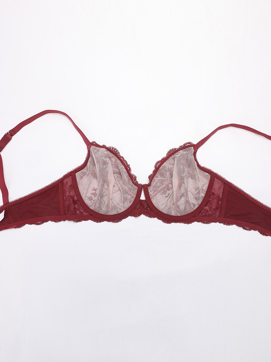 Unlined Underwire Natural Lift Sheer Floral Mesh Lace Bra