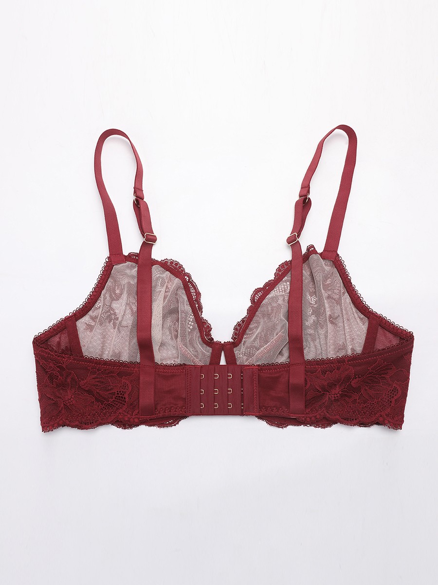 Unlined Underwire Natural Lift Sheer Floral Mesh Lace Bra