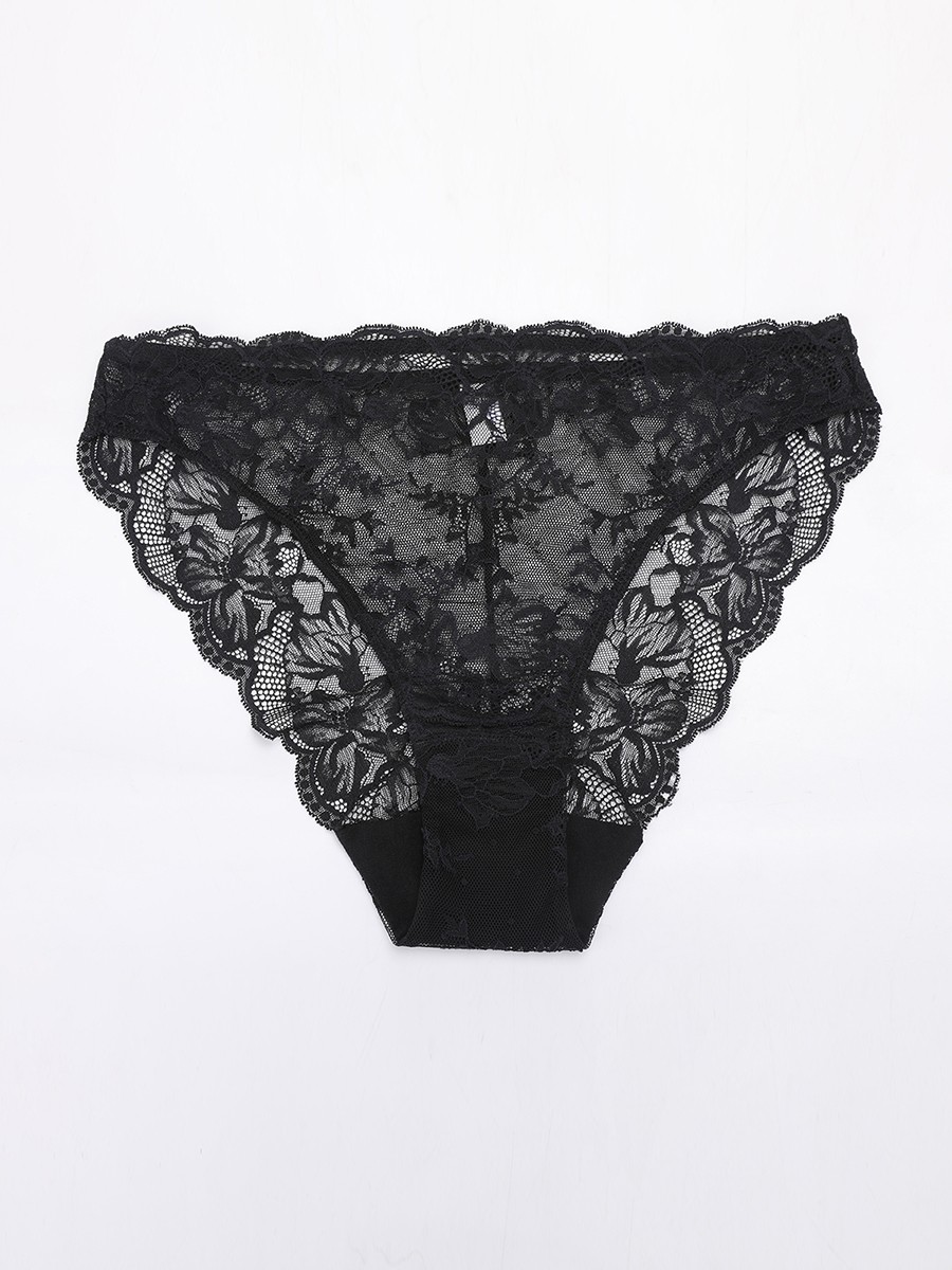 Low-Rise Lace Panties with Antibacterial Cotton Crotch
