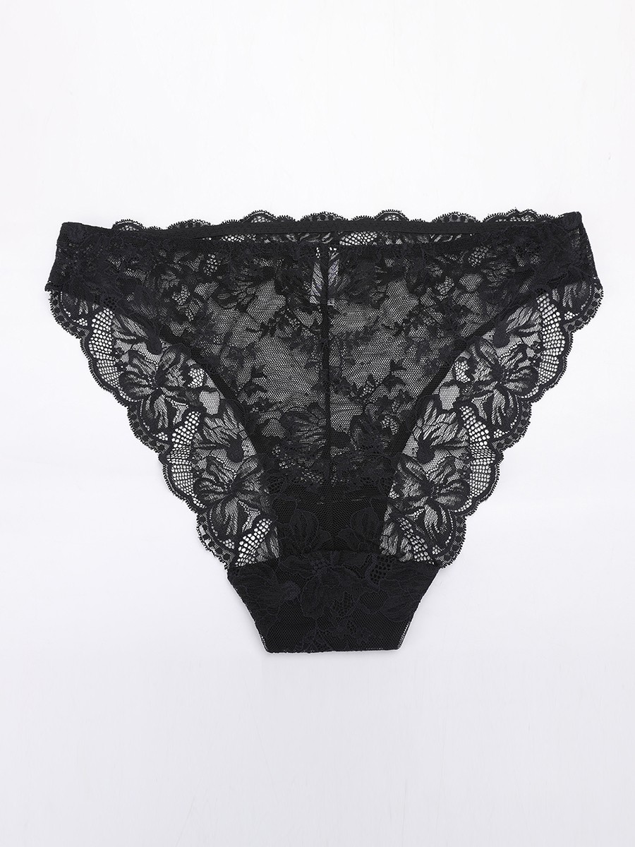 Low-Rise Lace Panties with Antibacterial Cotton Crotch