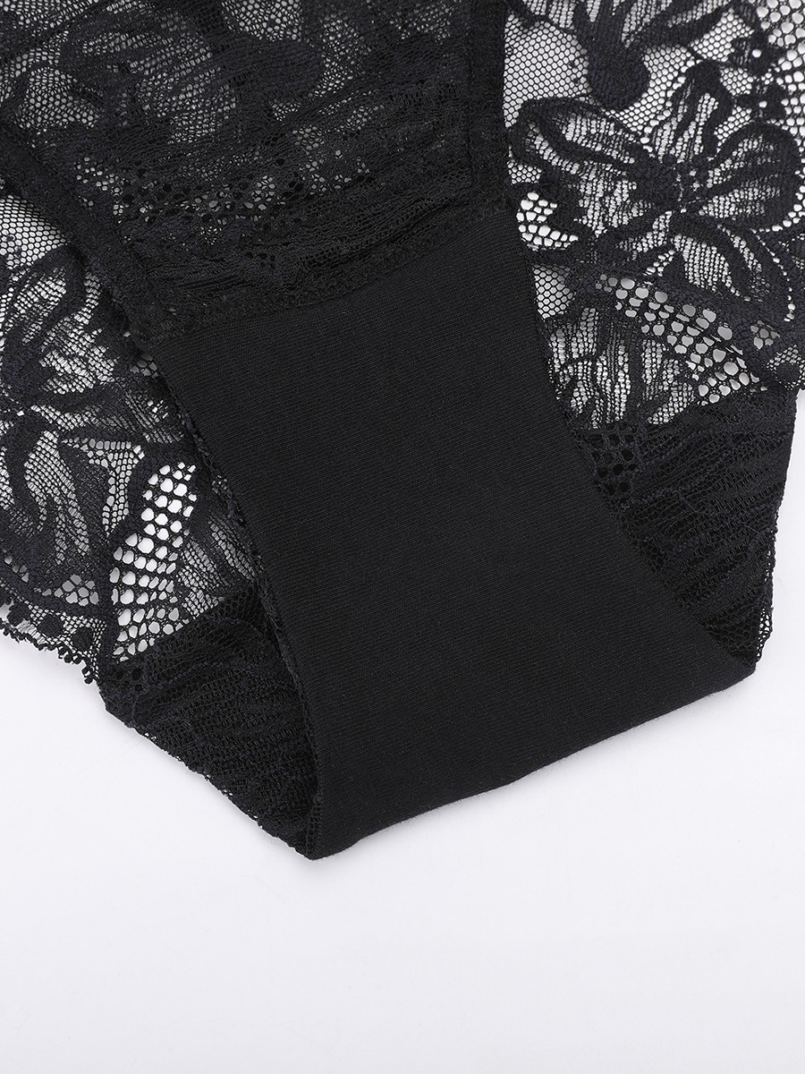 Low-Rise Lace Panties with Antibacterial Cotton Crotch
