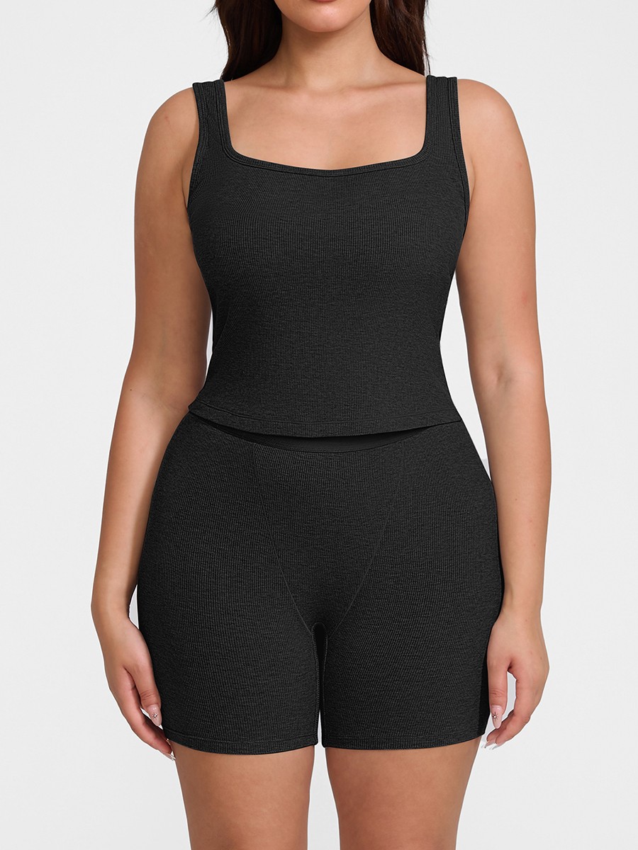 Women Rayon Ribbed Wide Strap Scoop Neck Tank Top Breathable