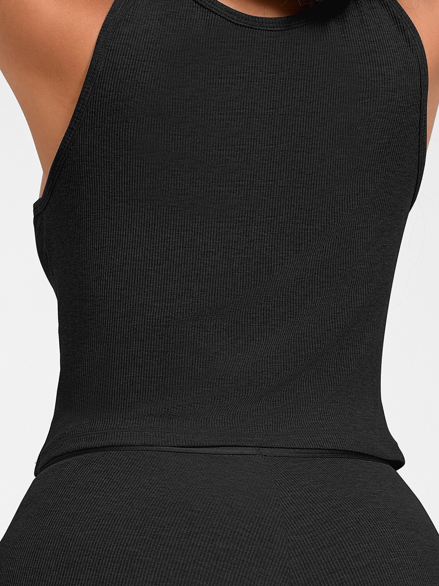 Women Rayon Ribbed Wide Strap Scoop Neck Tank Top Breathable