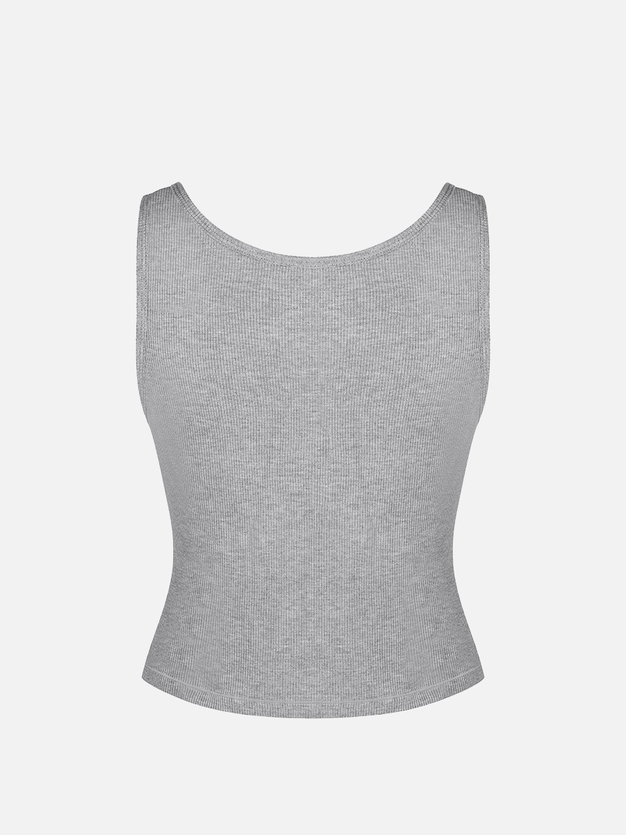 Rayon Ribbed Wide Strap Scoop Neck Tank Top Breathable