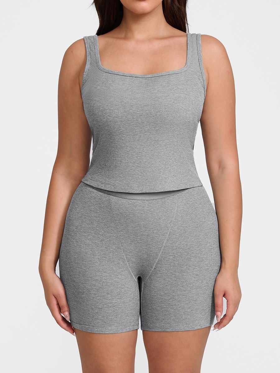 Rayon Ribbed Wide Strap Scoop Neck Tank Top Breathable