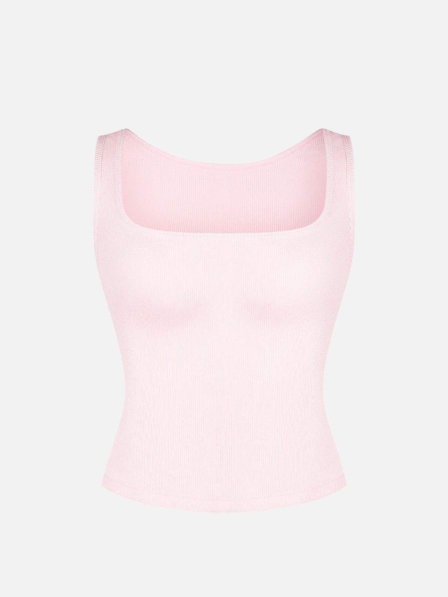 Rayon Ribbed Wide Strap Scoop Neck Tank Top Breathable for Women