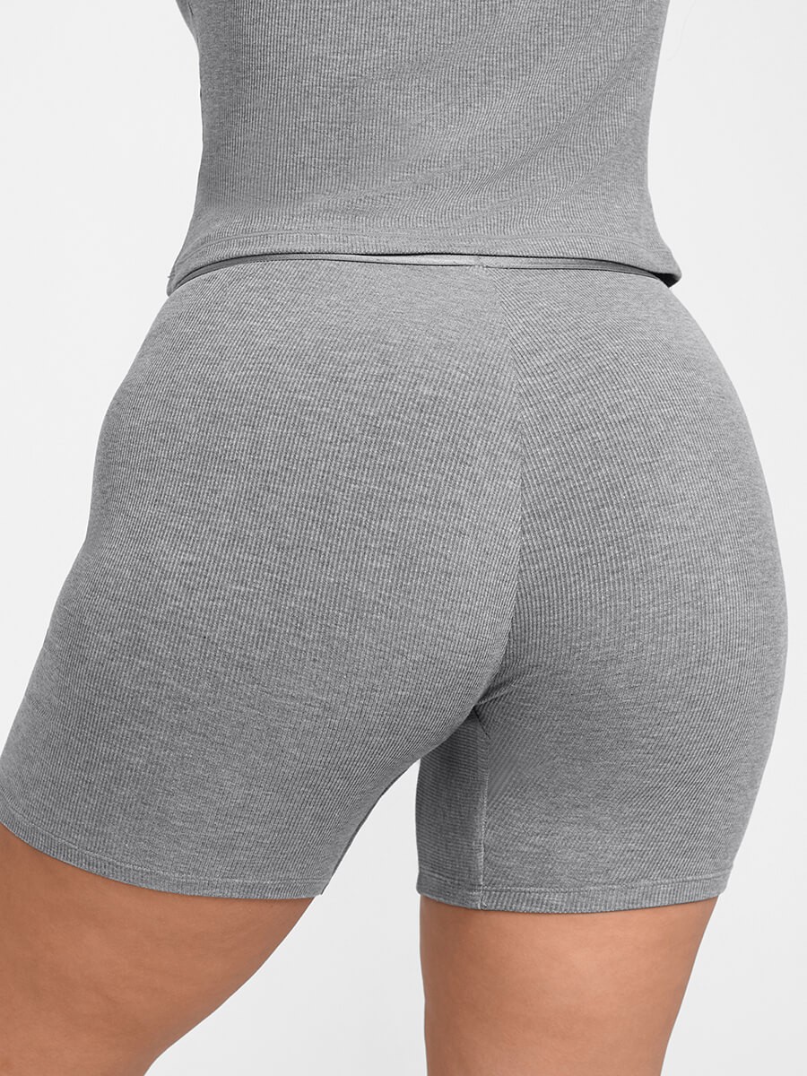 Women Rayon Ribbed Fitted Boxer Mid Waist Breathable Shorts