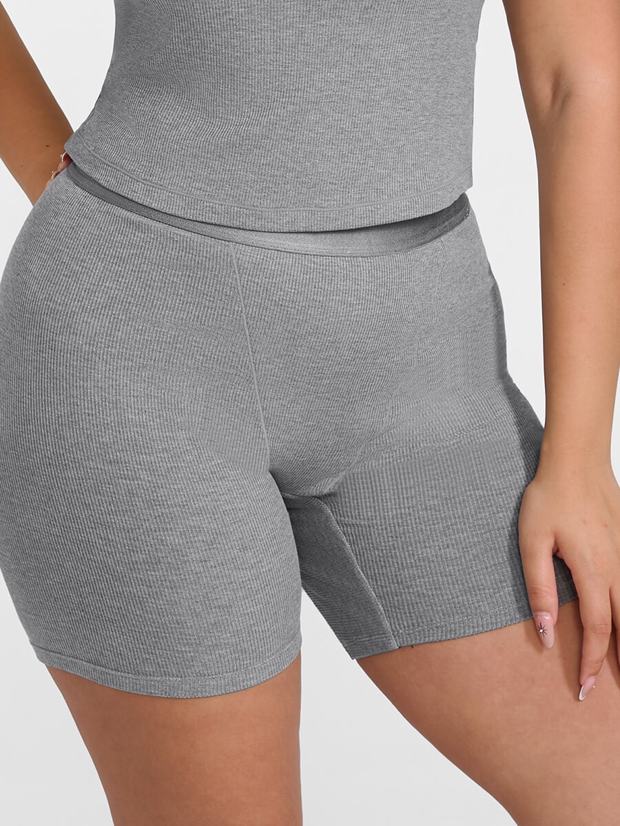 Women Rayon Ribbed Fitted Boxer Mid Waist Breathable Shorts