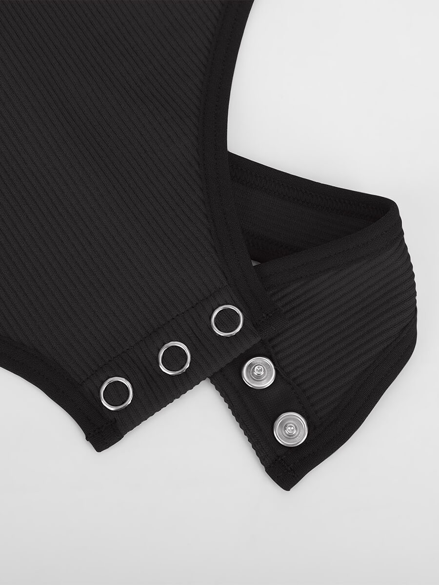 Seamless Ribbed Sexy Hollow Waist Tummy Control Thong Bodysuit