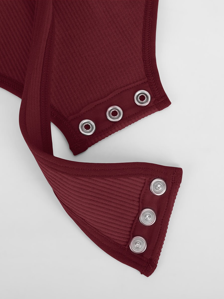 Seamless Ribbed Hollow Scoop Neck Waist Tummy Control Thong Bodysuit