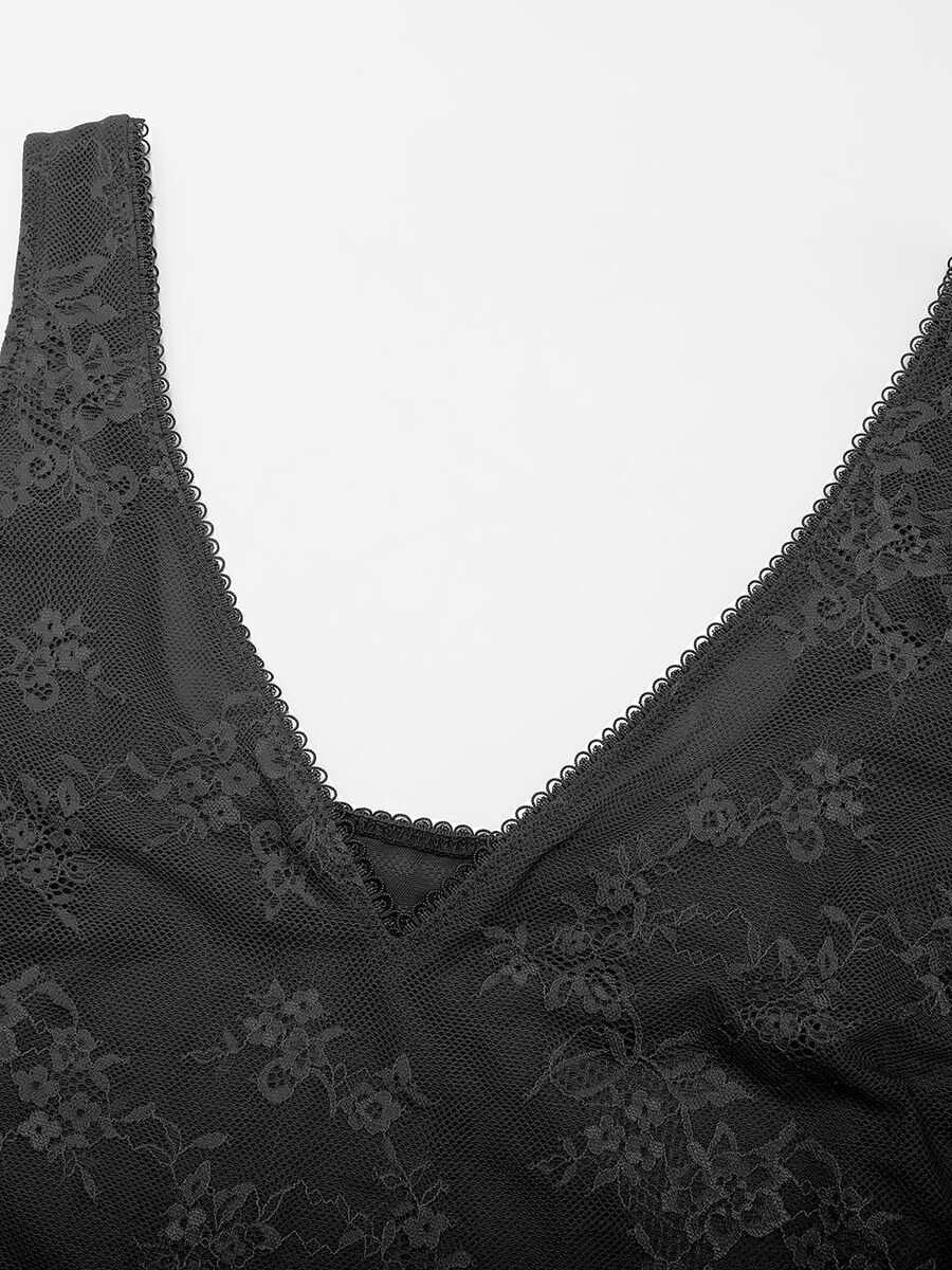 Seamless Deep V-Neck Lace Shaping Thong Bodysuit