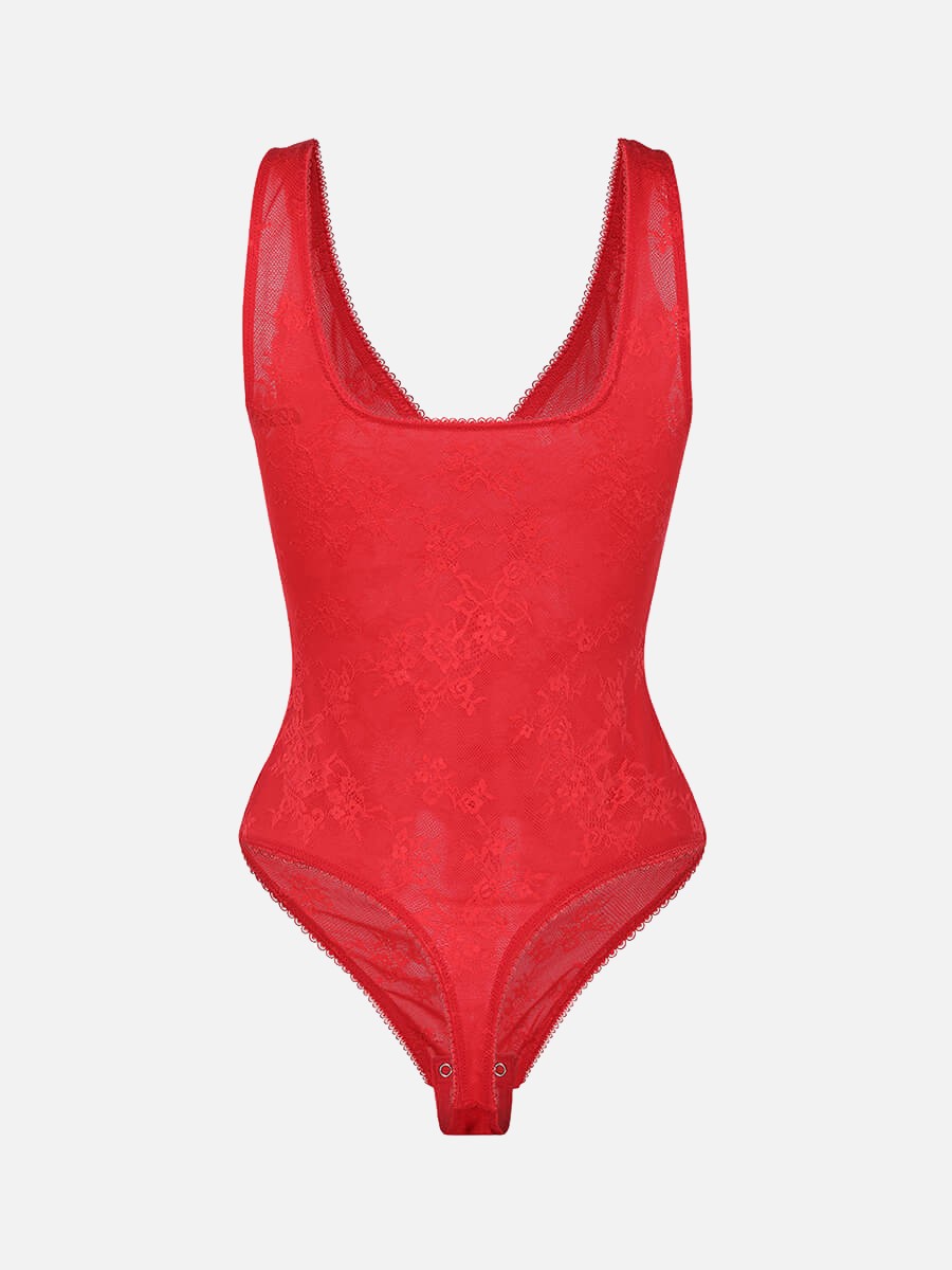 Seamless Sexy Deep V-Neck Lace Shaping Thong Bodysuit