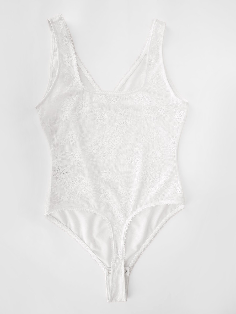 Sexy Seamless Deep V-Neck Lace Shaping Thong Bodysuit