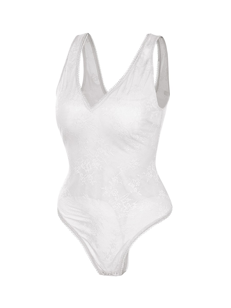 Sexy Seamless Deep V-Neck Lace Shaping Thong Bodysuit