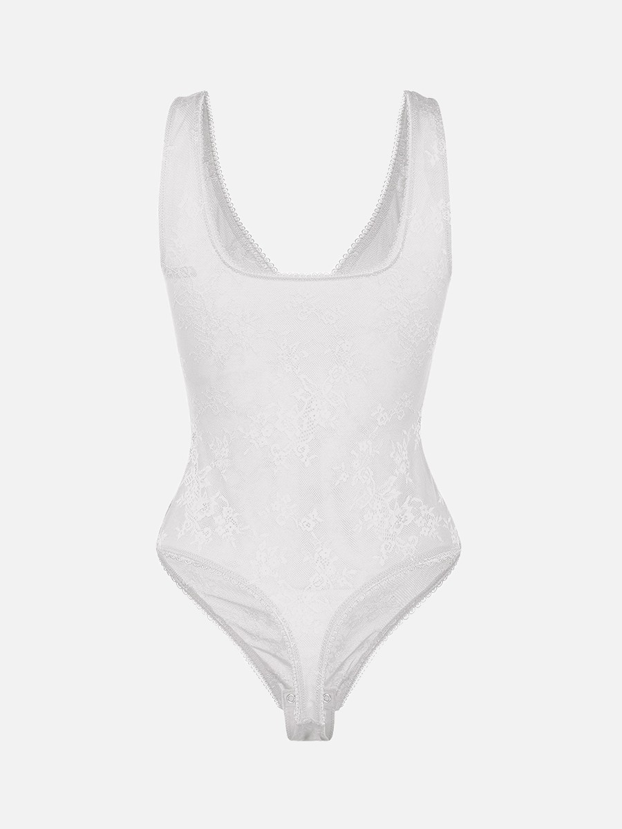 Sexy Seamless Deep V-Neck Lace Shaping Thong Bodysuit