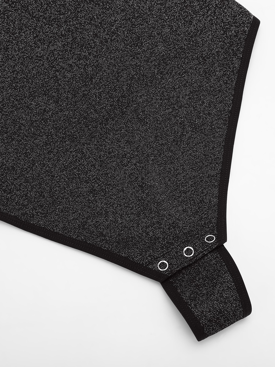 Shiny Draped Neck Shapewear Bodysuit with Built In Bra and Thong Snap Crotch