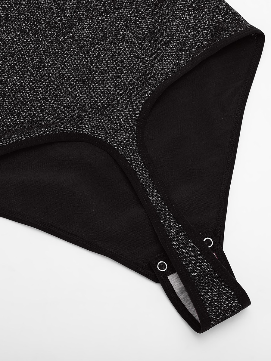 Shiny Draped Neck Shapewear Bodysuit with Built In Bra and Thong Snap Crotch