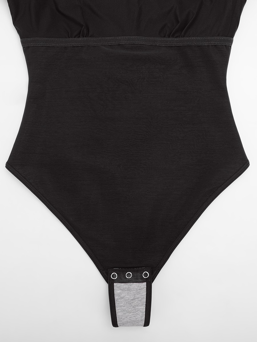 Shiny Draped Neck Shapewear Bodysuit with Built In Bra and Thong Snap Crotch