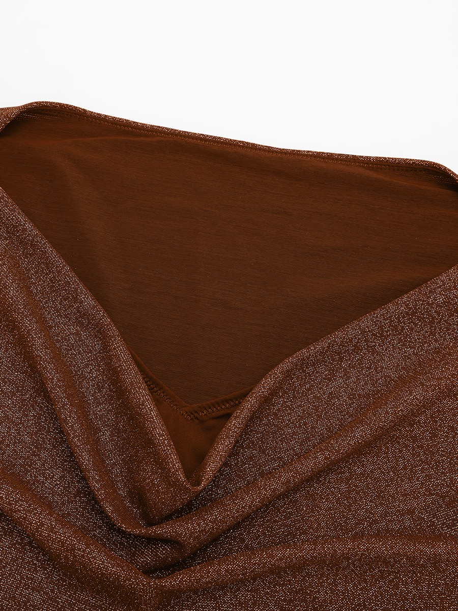 Shiny Draped Neck Bodysuit with Built In Bra and Thong Snap Crotch