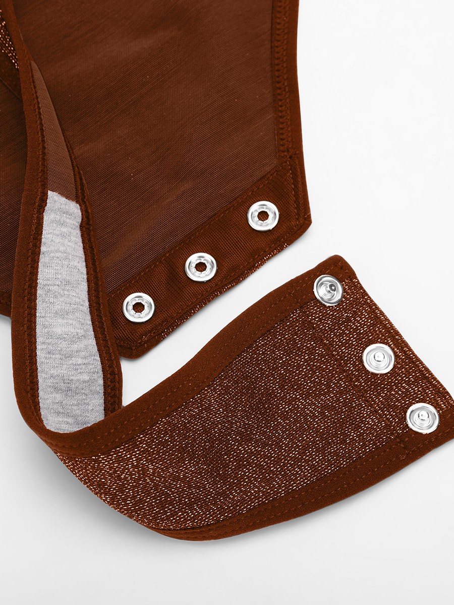 Shiny Draped Neck Bodysuit with Built In Bra and Thong Snap Crotch