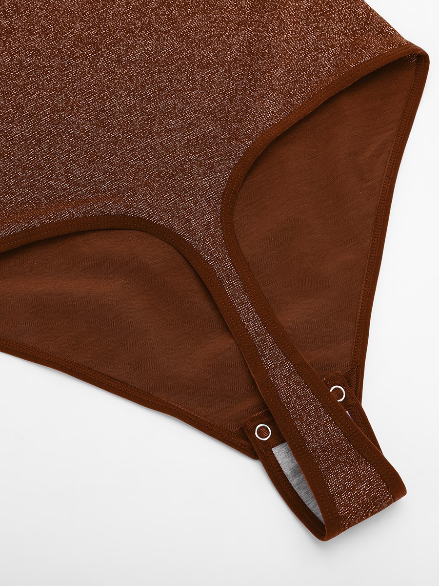 Shiny Draped Neck Bodysuit with Built In Bra and Thong Snap Crotch