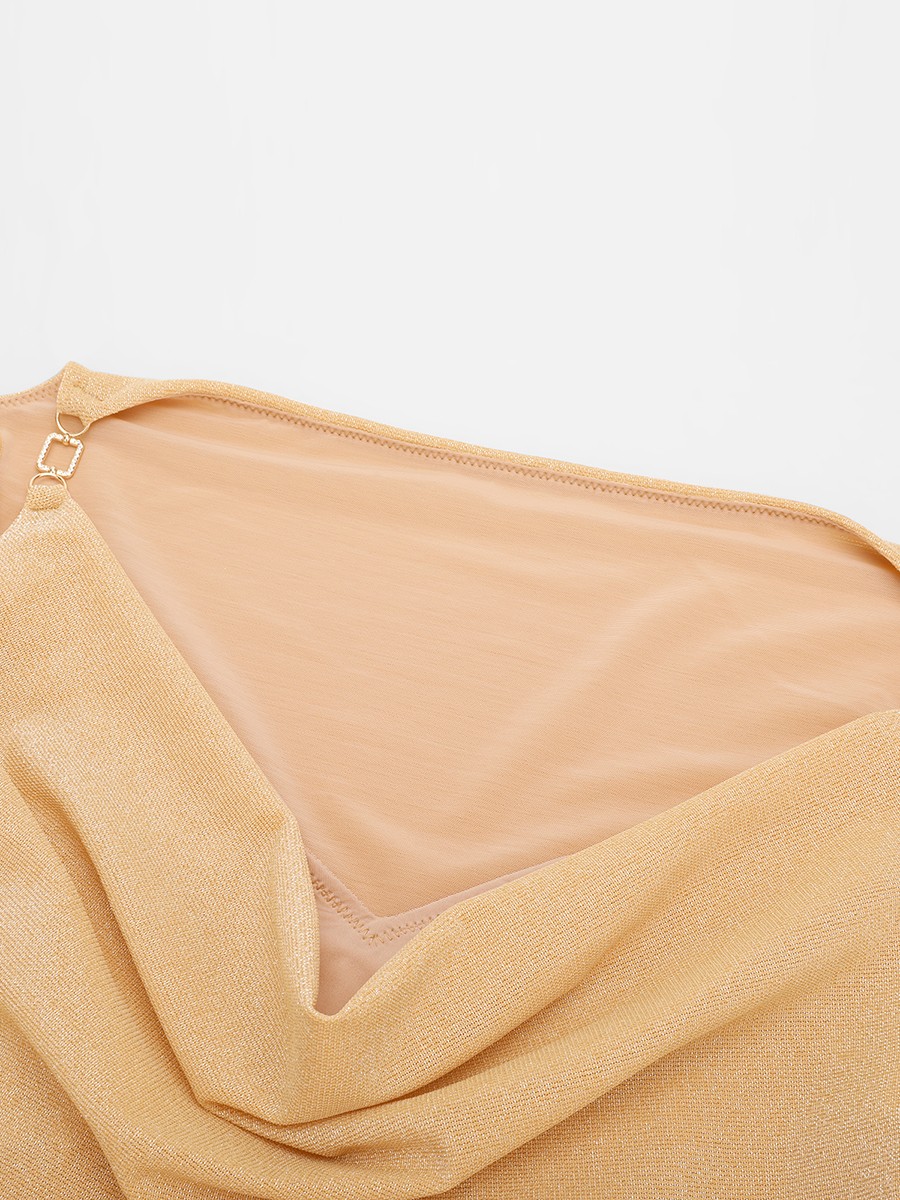 Shiny Draped Neck All In One Shapewear Bodysuit