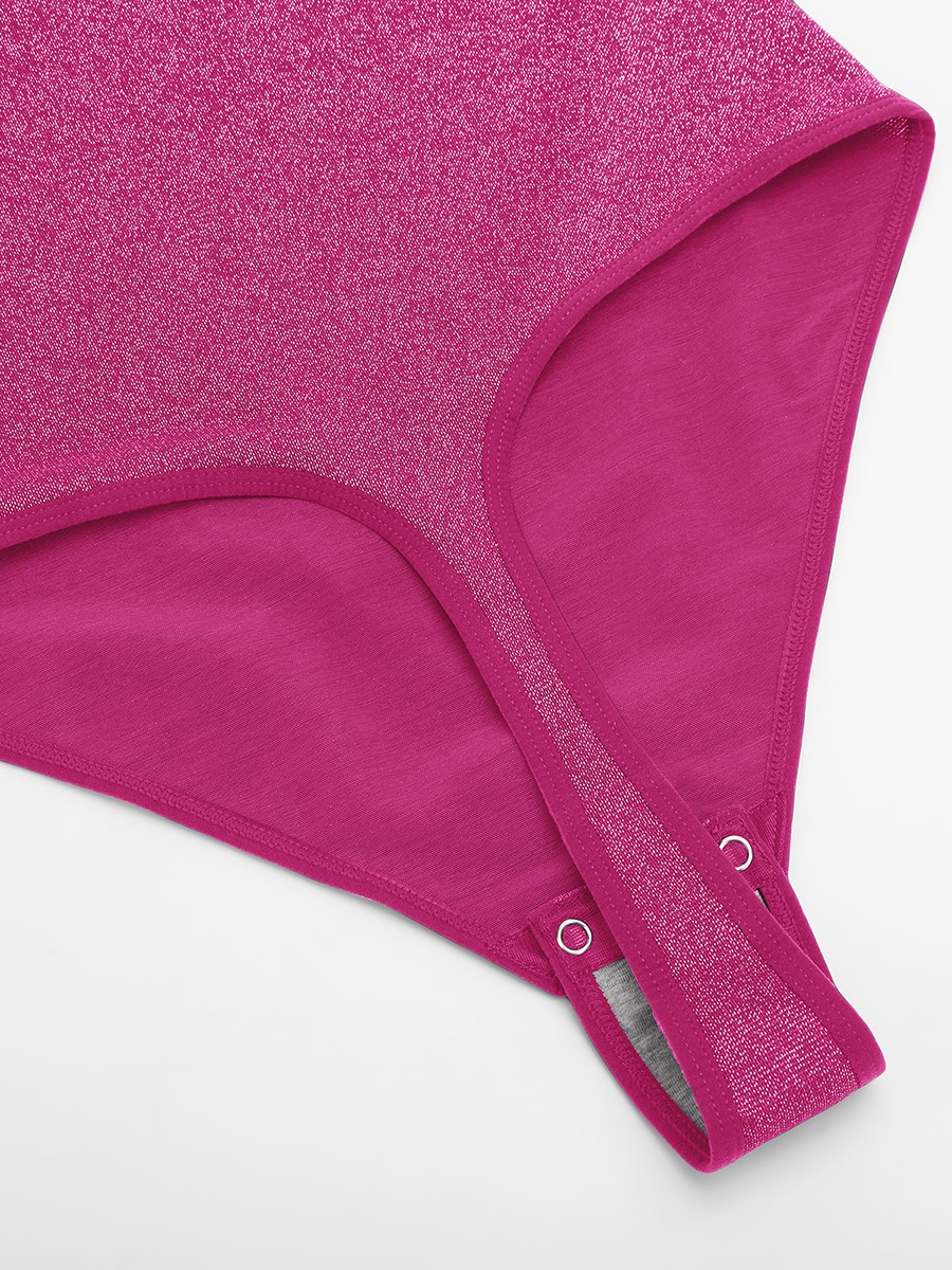 Shiny Draped Neck All In One Shapewear Bodysuit with Built In Bra