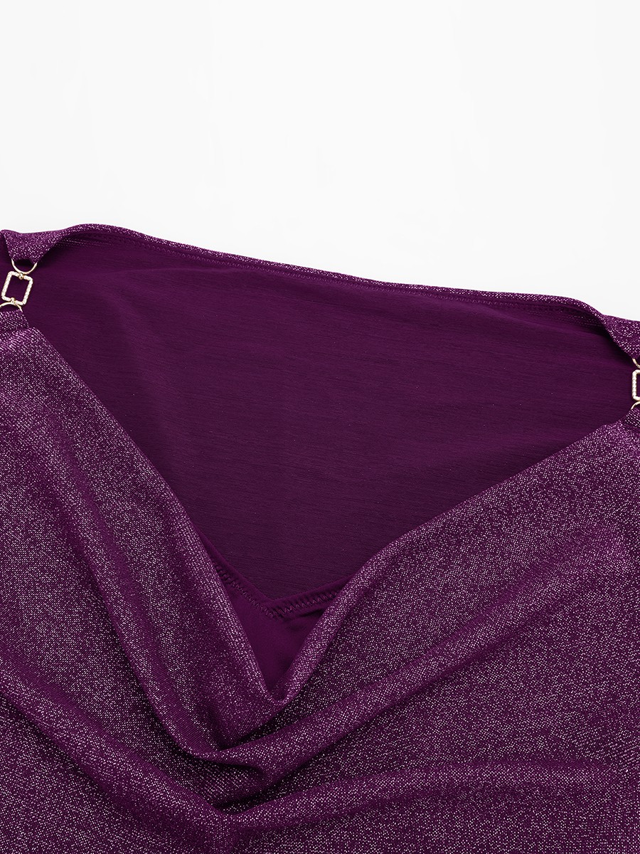 Shiny Draped Neck Shapewear Bodysuit with Built In Bra