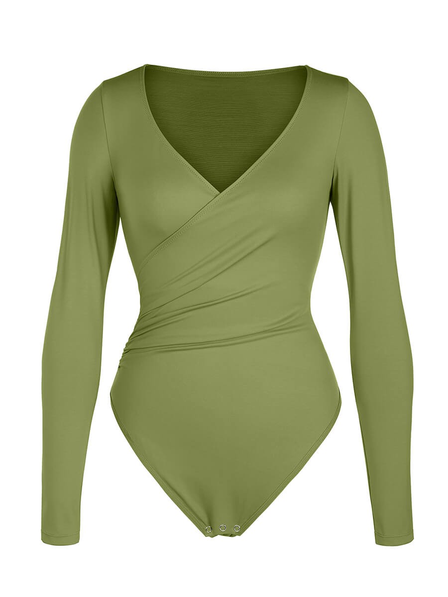 Sexy Overlapping pleated Waist and Tummy Control Antibacterial Crotch Bodysuit