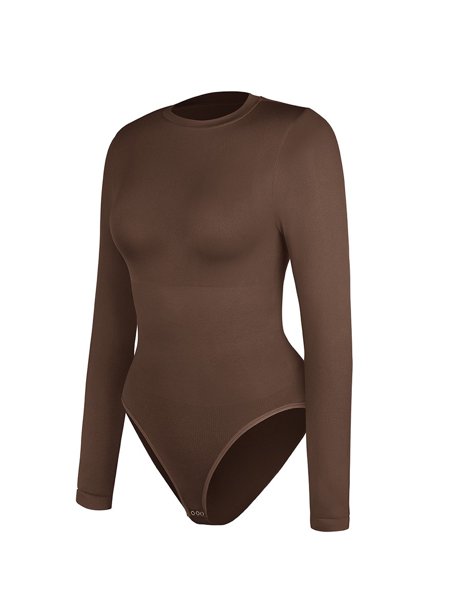 Round Neck Seamless Sculpting Waist and Snap Gusset Briefs Bodysuit