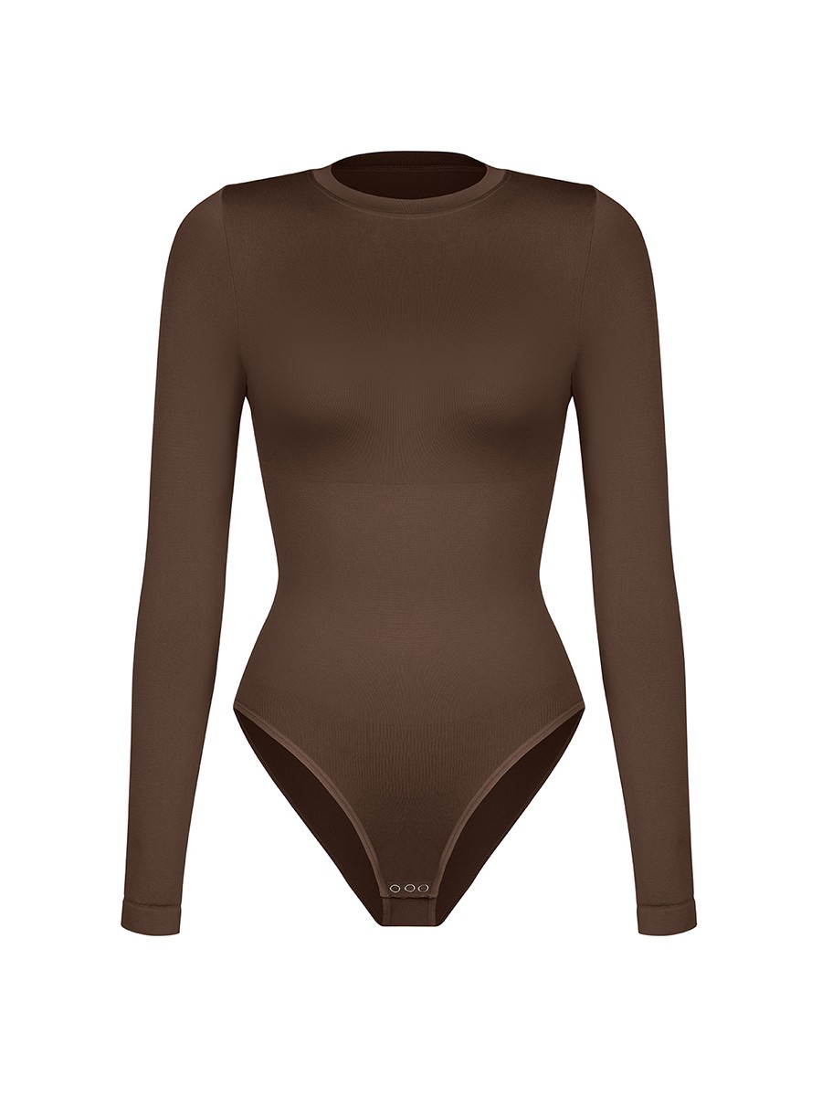 Round Neck Seamless Sculpting Waist and Snap Gusset Briefs Bodysuit