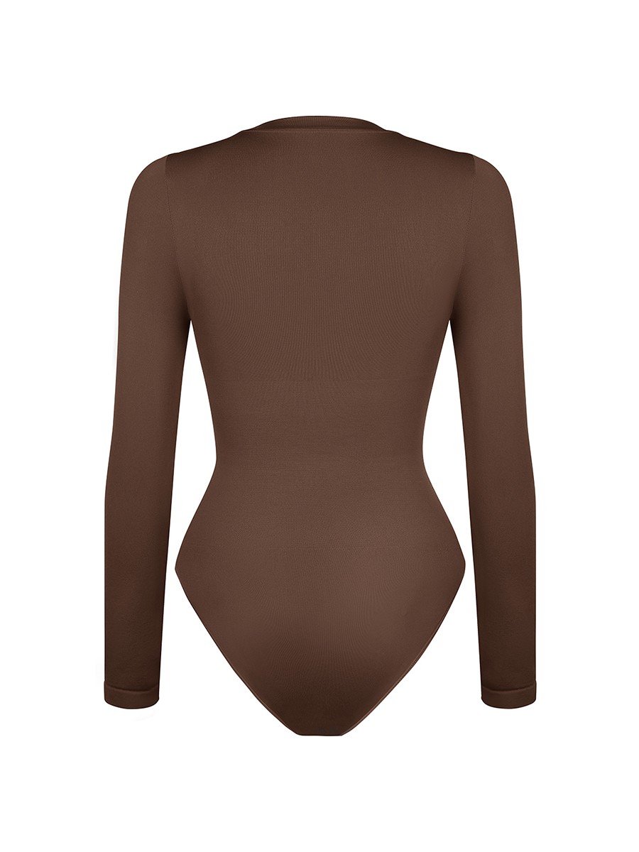 Round Neck Seamless Sculpting Waist and Snap Gusset Briefs Bodysuit