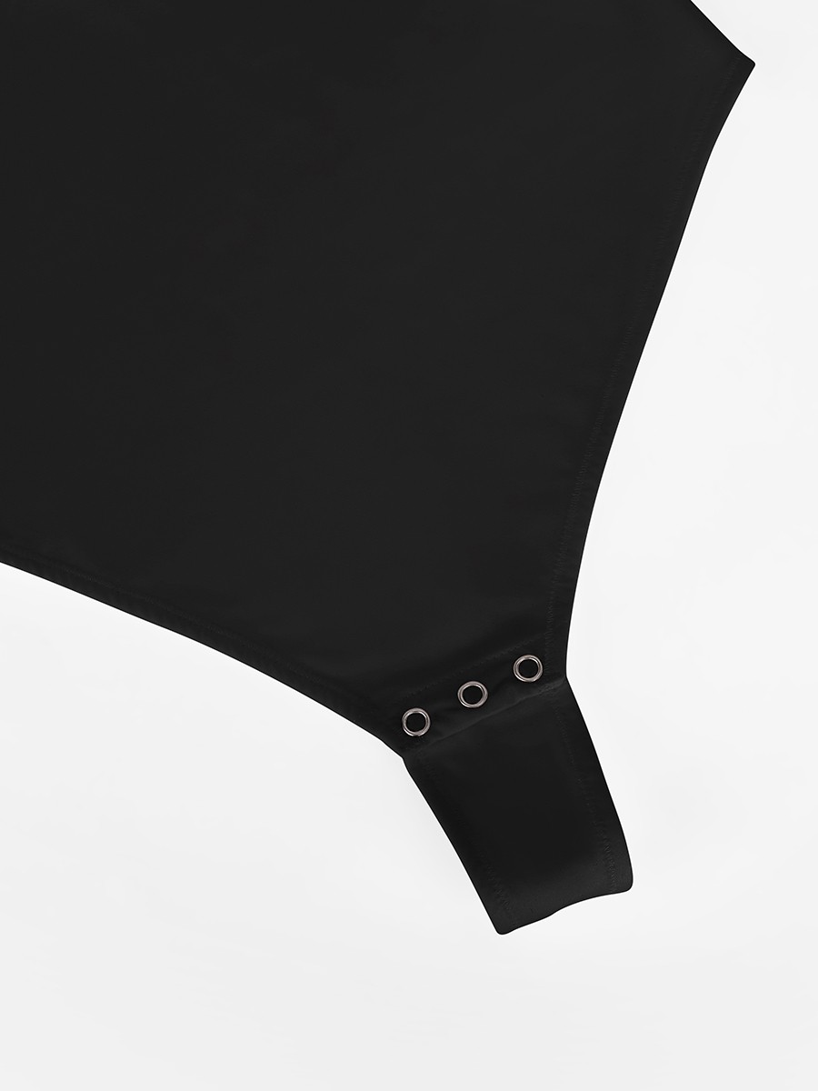 Lace V-Neck T-Back Waist and Abdomen Shaping Thong Bodysuit