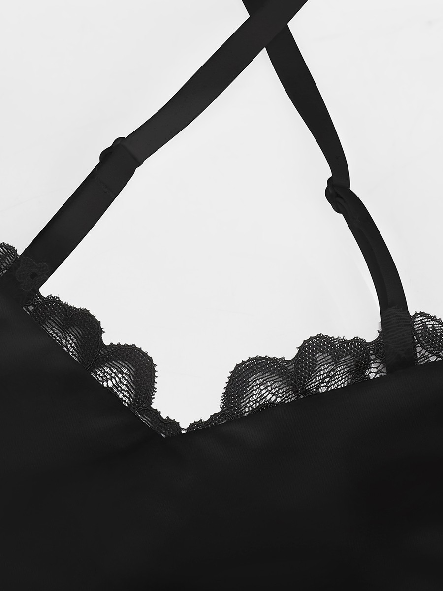 Lace V-Neck T-Back Waist and Abdomen Shaping Thong Bodysuit