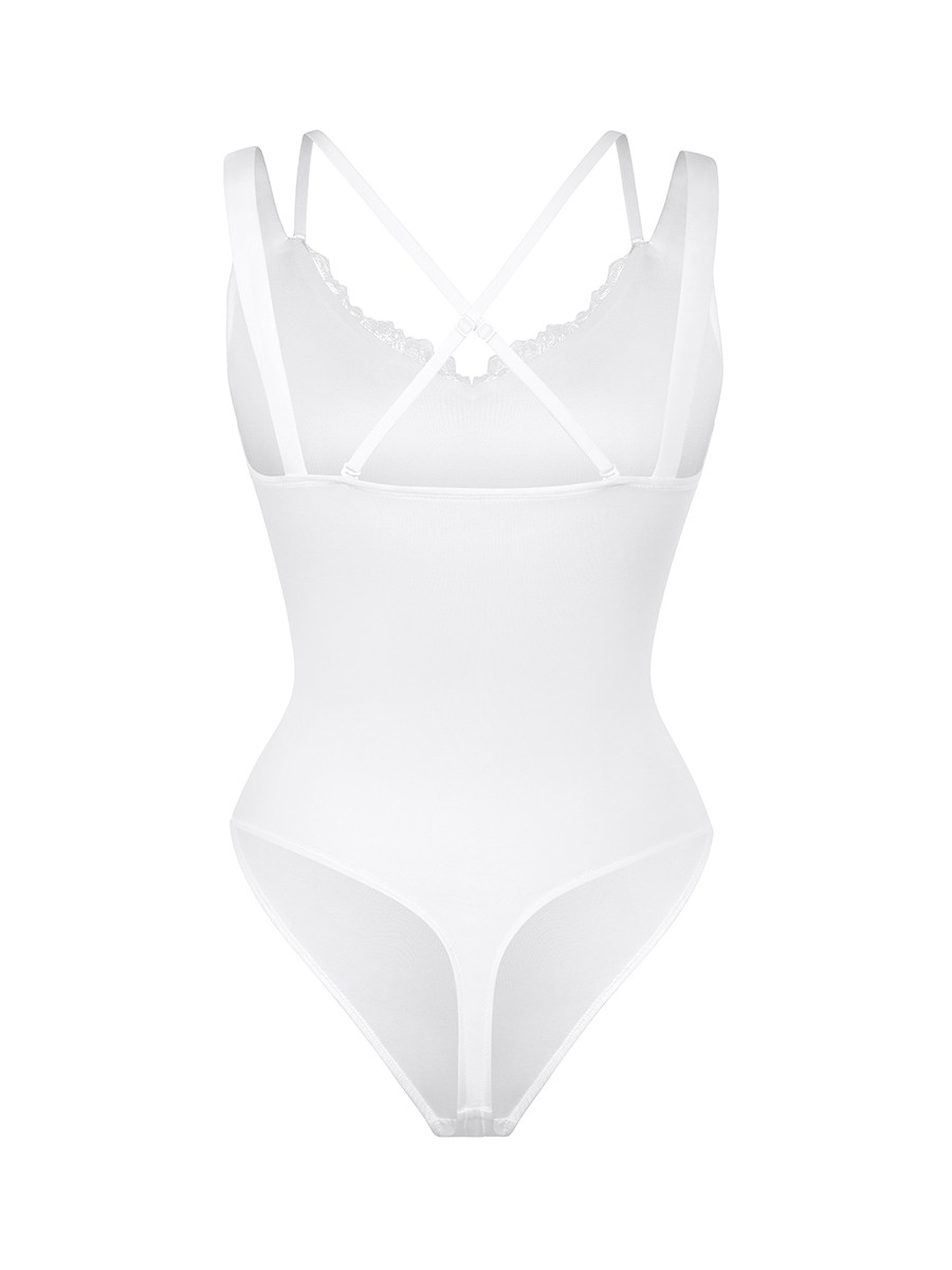 V-Neck T-Back Waist and Abdomen Shaping Thong Bodysuit