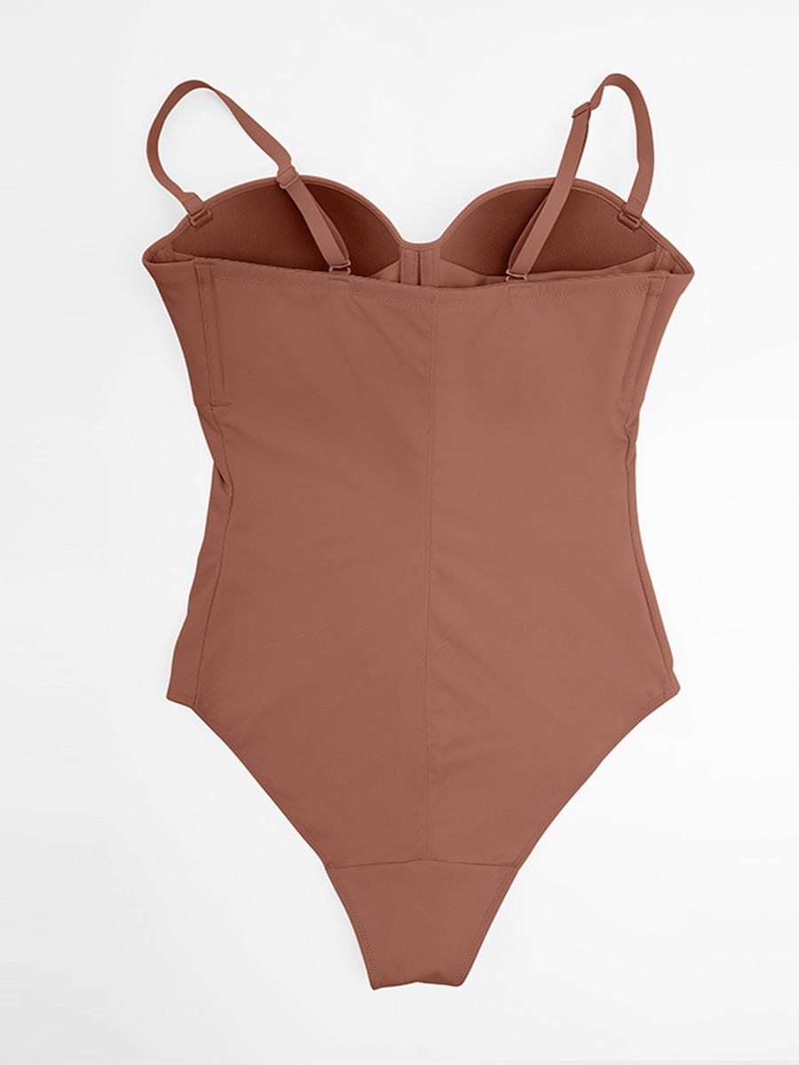 Seamless Underwire Half Cup Shapewear Bodysuit with Removable Pads