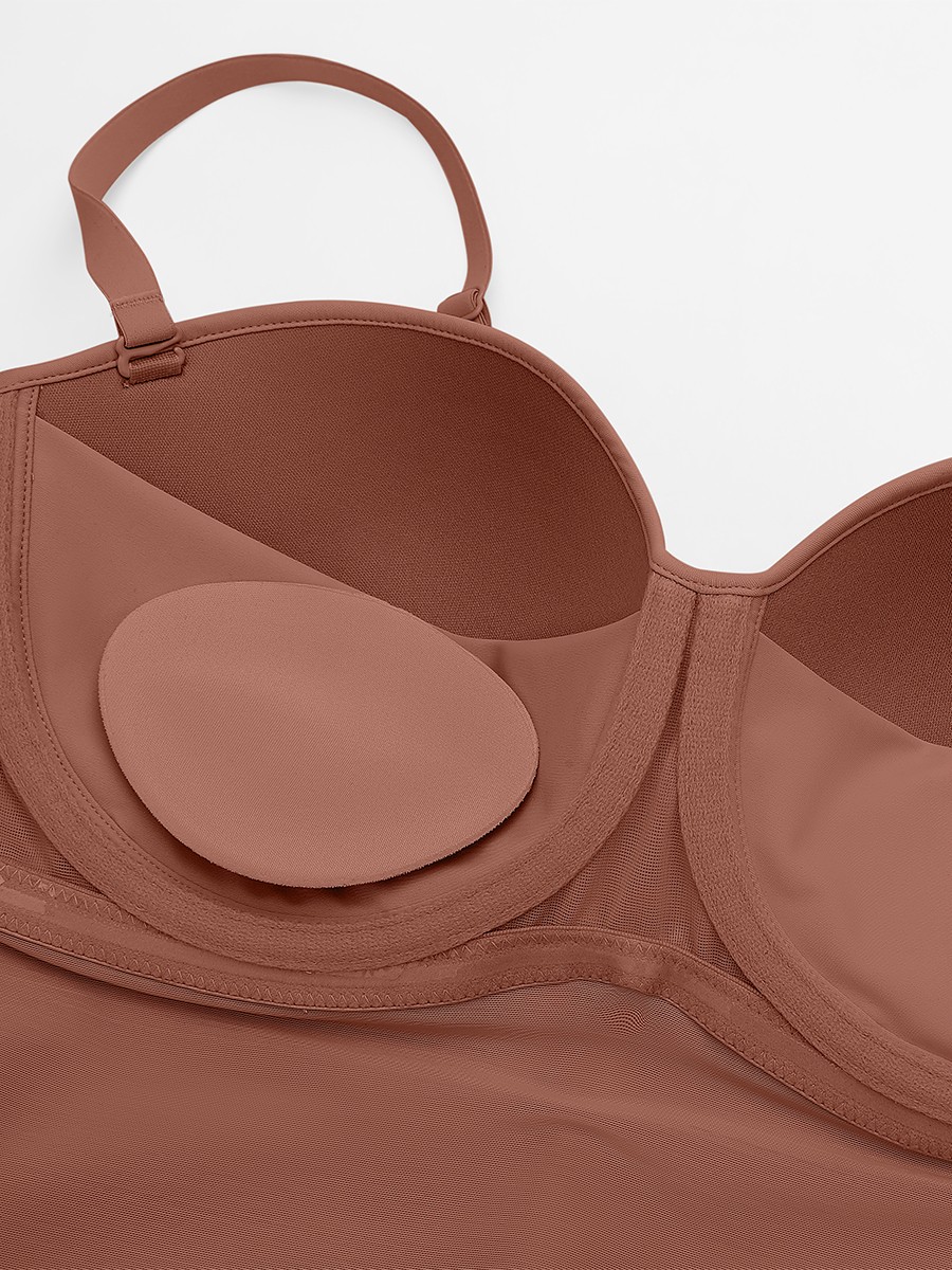 Seamless Underwire Half Cup Shapewear Bodysuit with Removable Pads