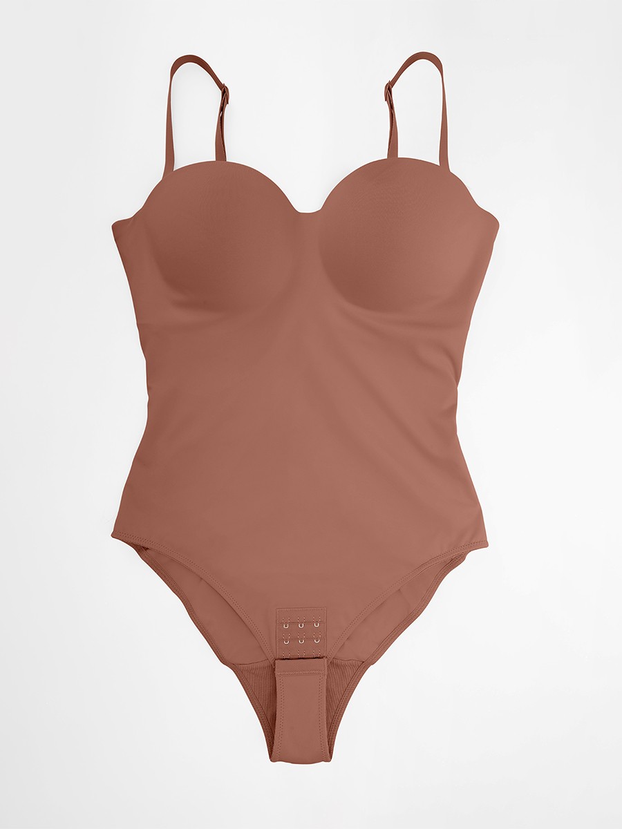 Seamless Underwire Half Cup Shapewear Bodysuit with Removable Pads