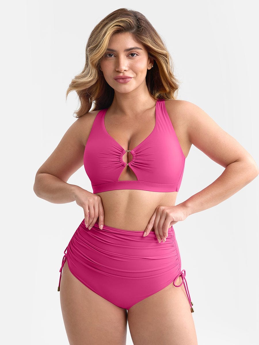 Tummy Control Mesh Lining Swimsuit Set Removable Pads Adjustable Back Straps