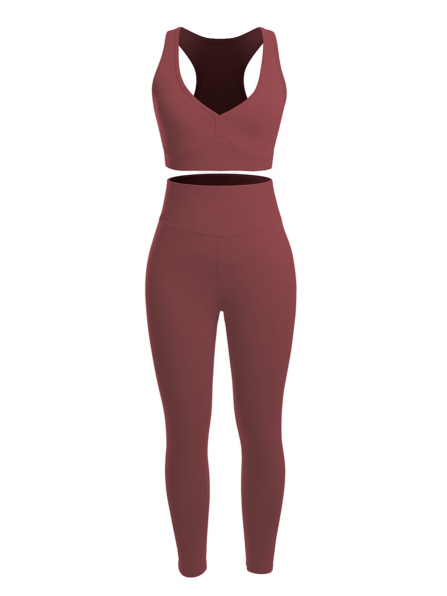 Wine Red Running Suit Solid Color High Rise Kinetic Fashion