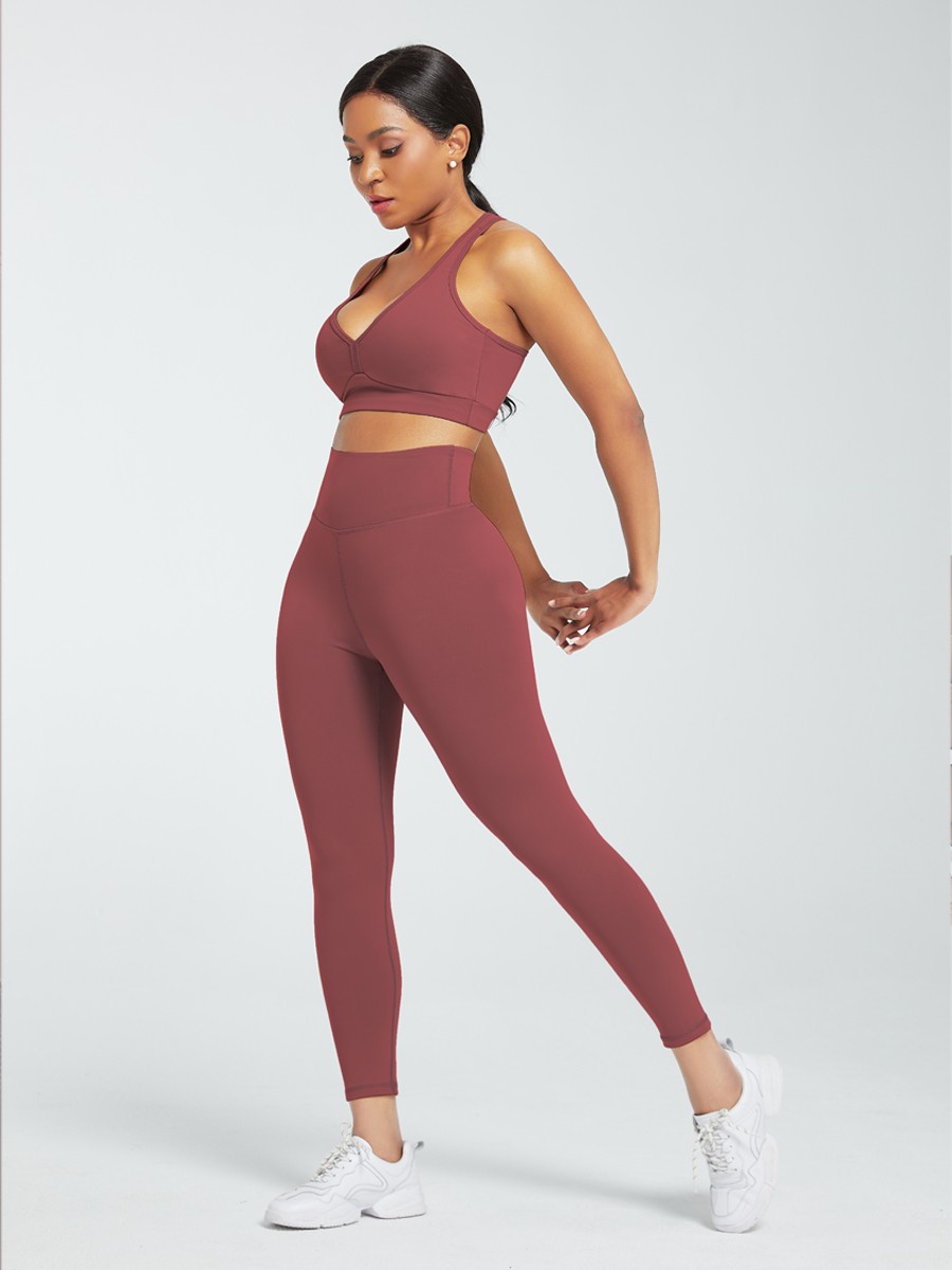 Wine Red Running Suit Solid Color High Rise Kinetic Fashion