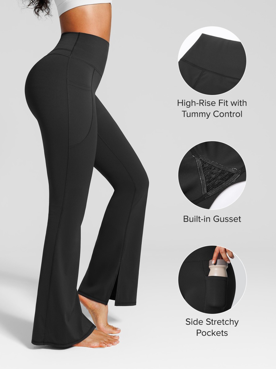 Bulk High Waisted Flared Leggings Scrunch Detail Side Pockets Stretch Fabric