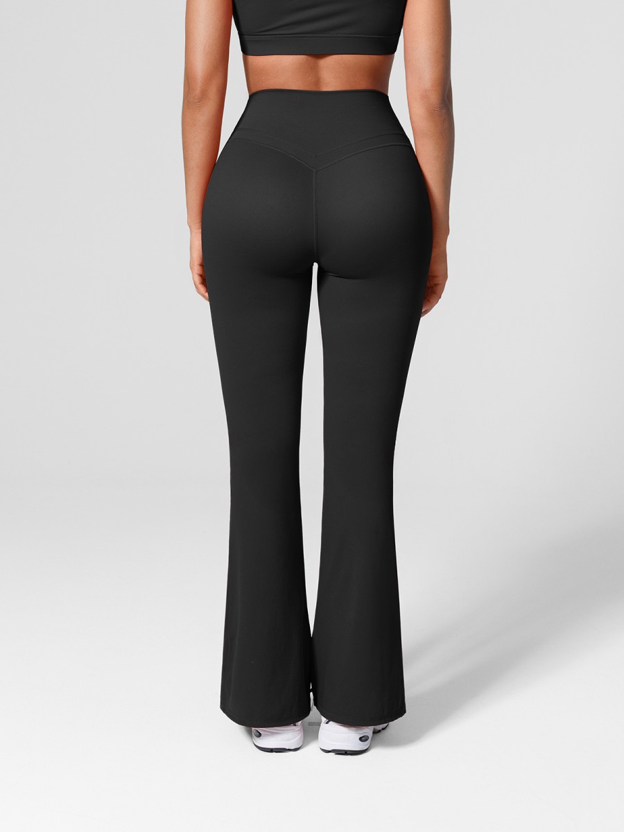 Bulk High Waisted Flared Leggings Scrunch Detail Side Pockets Stretch Fabric