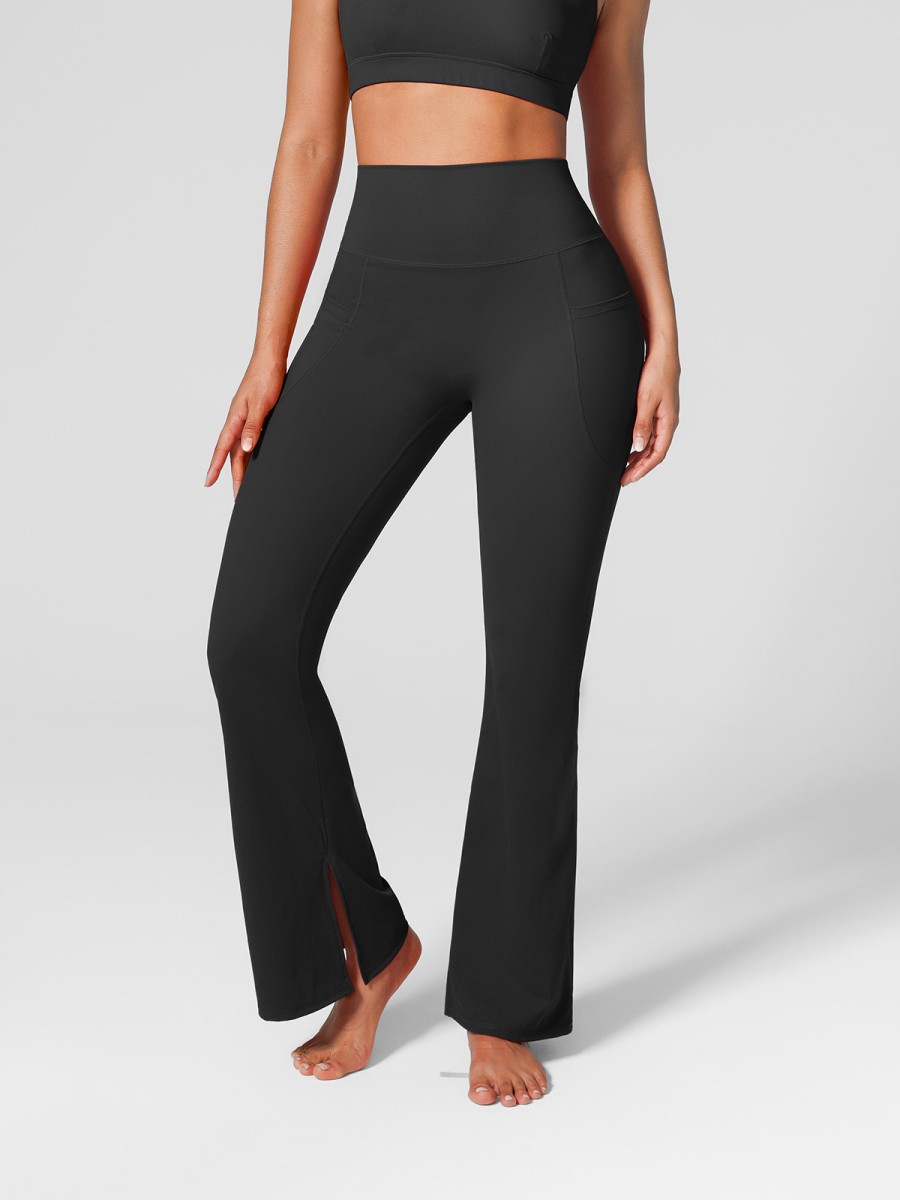 Bulk High Waisted Flared Leggings Scrunch Detail Side Pockets Stretch Fabric