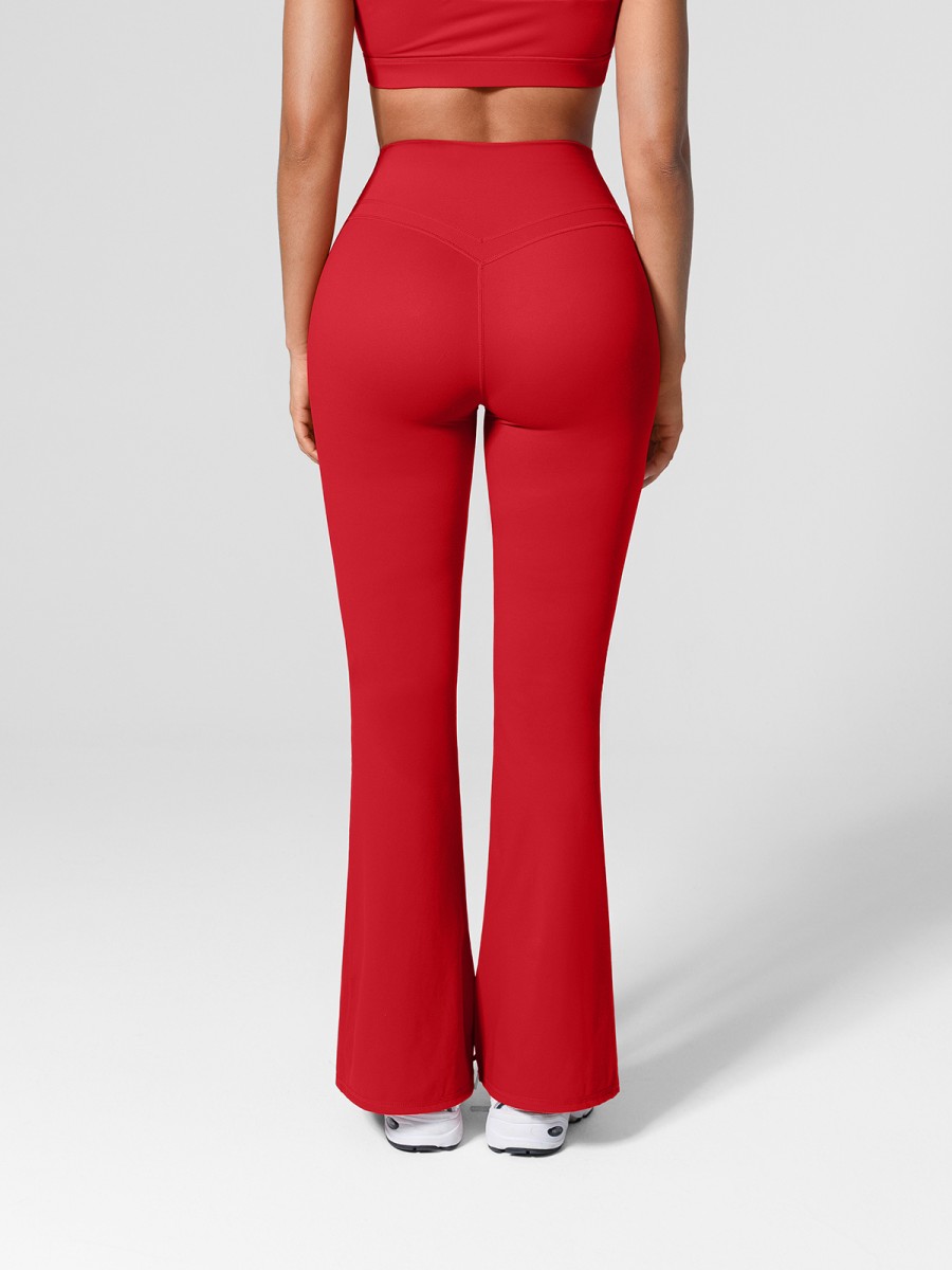 High Waisted Flare Scrunch Leggings Bulk Side Pockets Soft Brushed Fabric