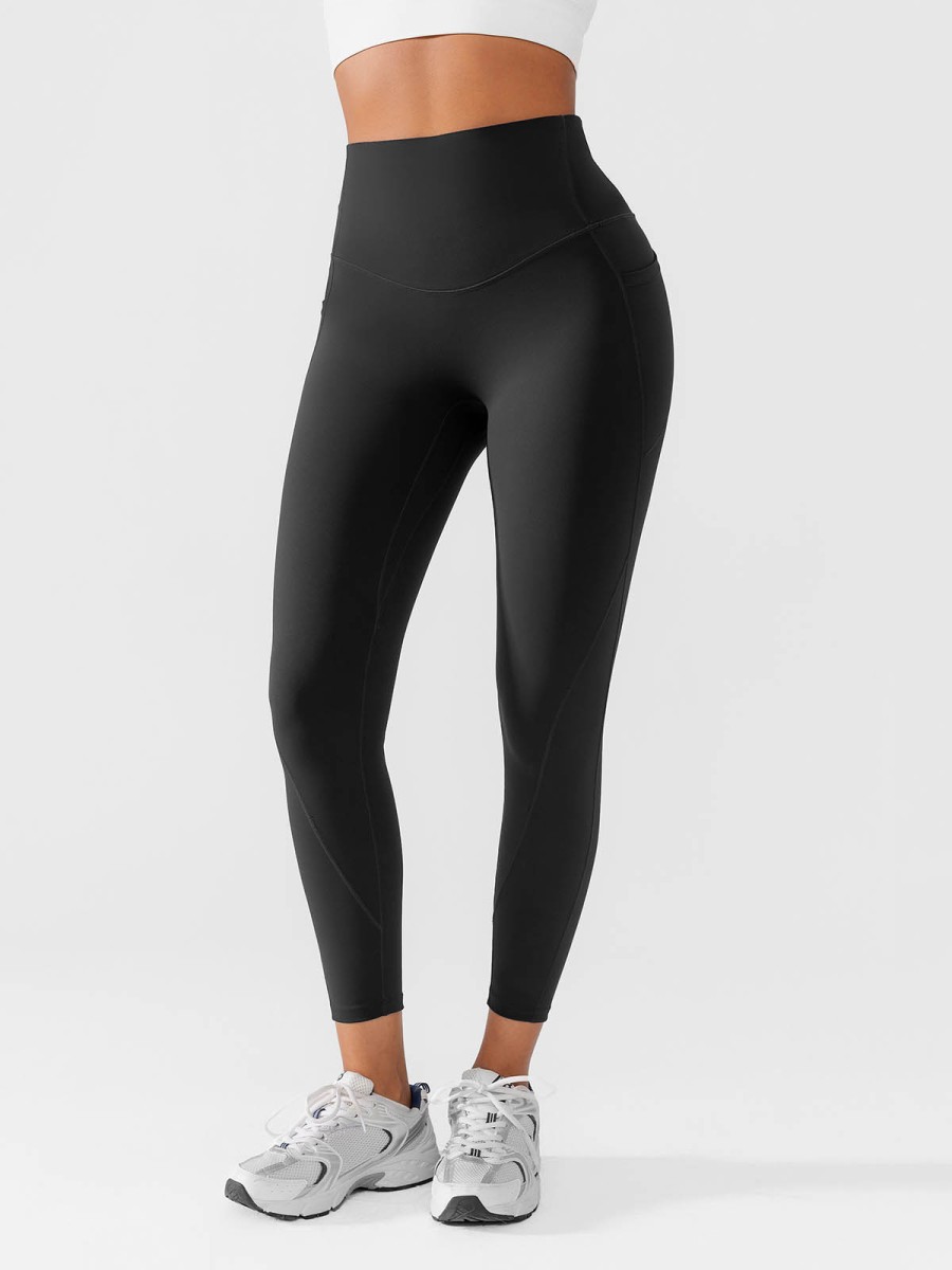 Hot Selling Solid Spandex/Nylon Workout High Waist Ruched Butt Lifting Leggings Side Pockets Gym Clothes
