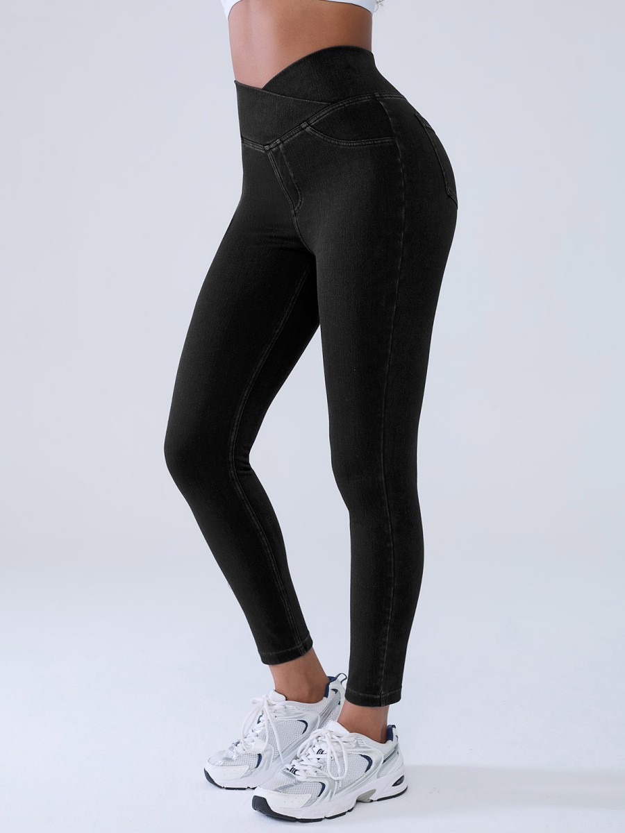 Solid Athleisure Wear Women Fashion-Forward Cross-Waist Design Women's Custom Four-Way Pants