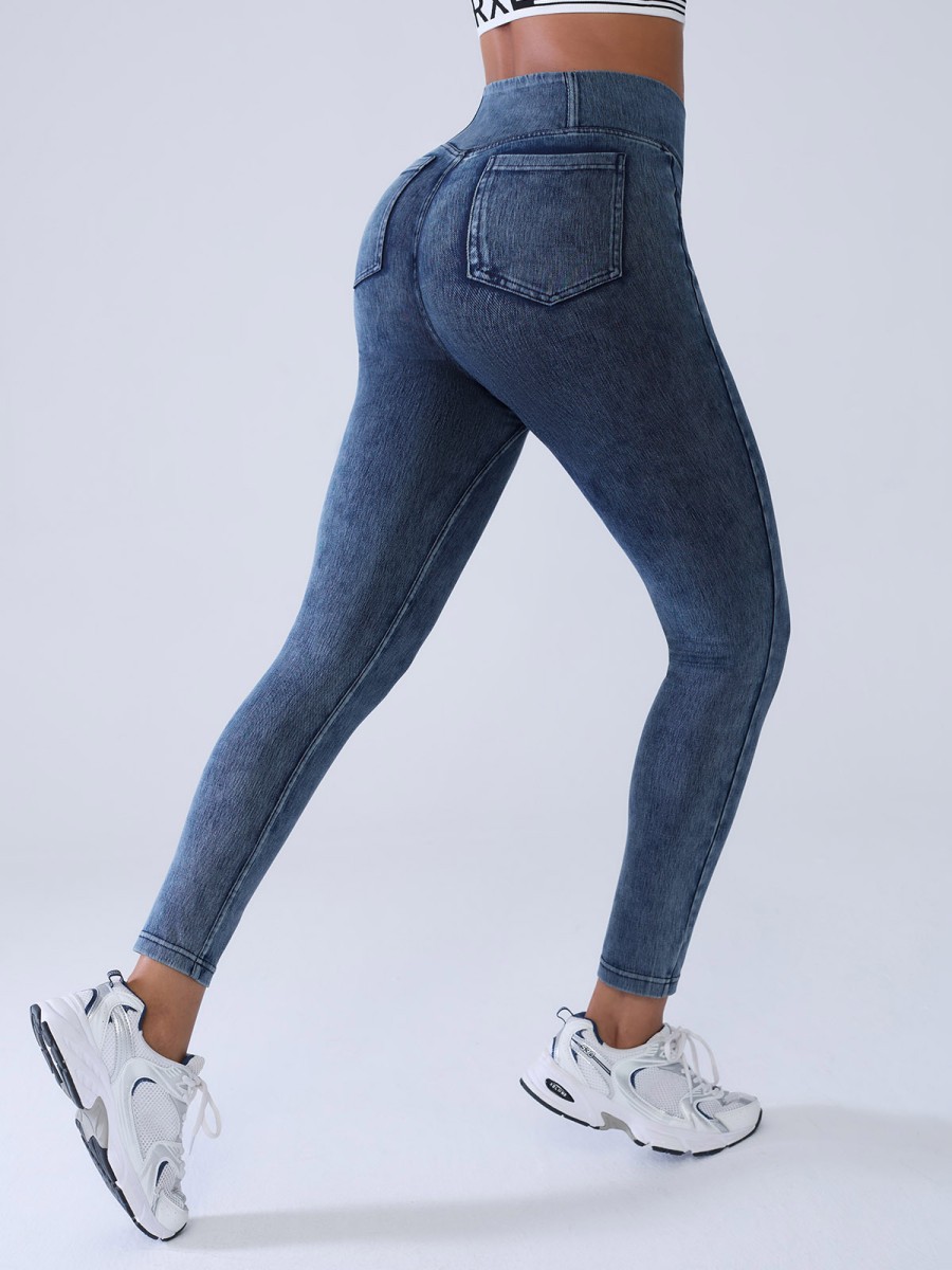 Jeans Leggings Mid Fashion-Forward Side Pockets Sculpting Women's Four-Way Pants Athleisure Wear Women