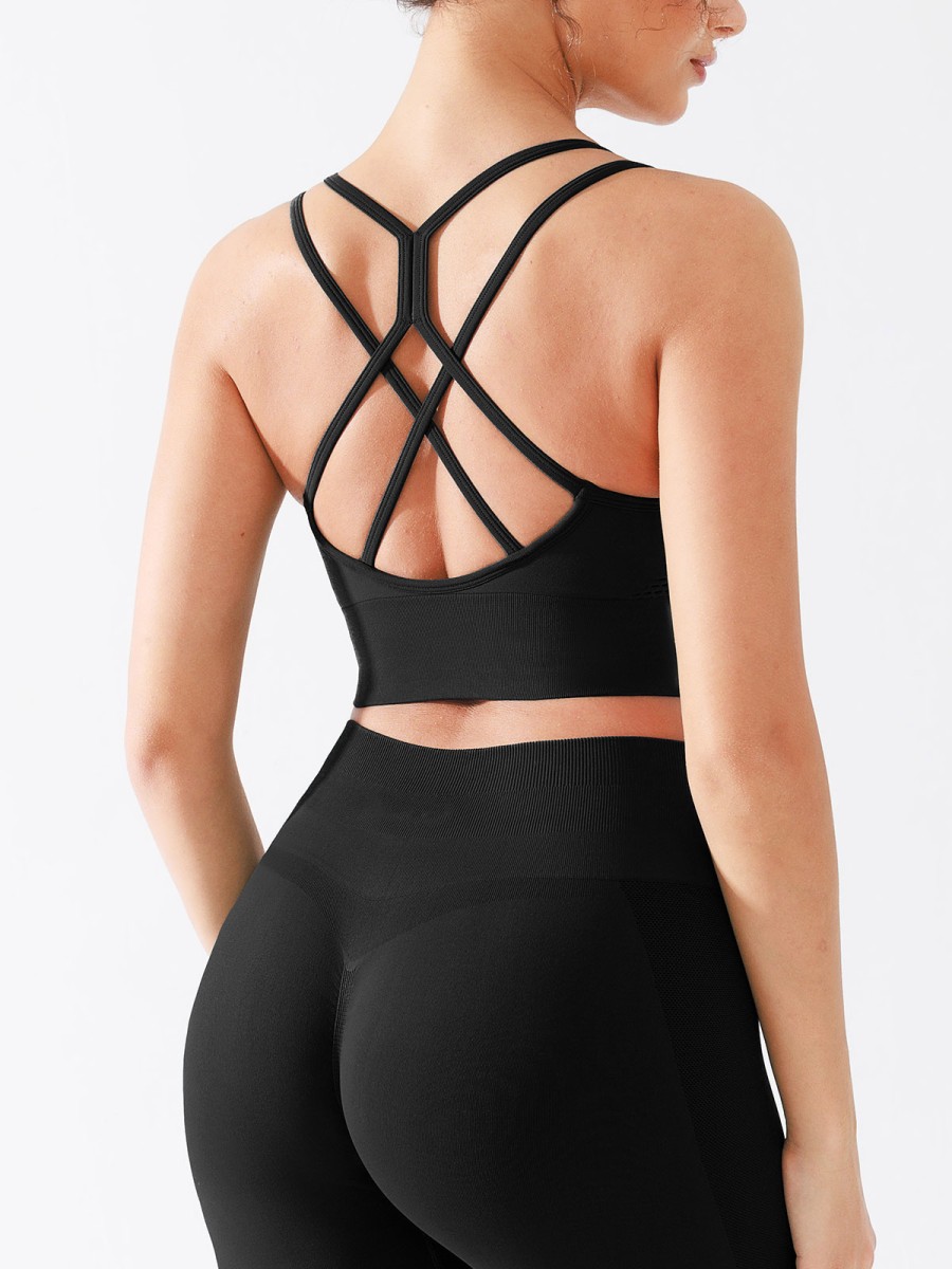 Wrinkle Style Women's Sports Bra Breathable Eco-Friendly Seamless Spandex/Nylon Plus Size Medium Support V-neck