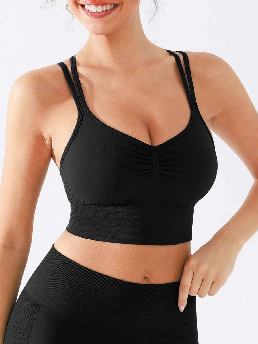 Wrinkle Style Women's Sports Bra Breathable Eco-Friendly Seamless Spandex/Nylon Plus Size Medium Support V-neck